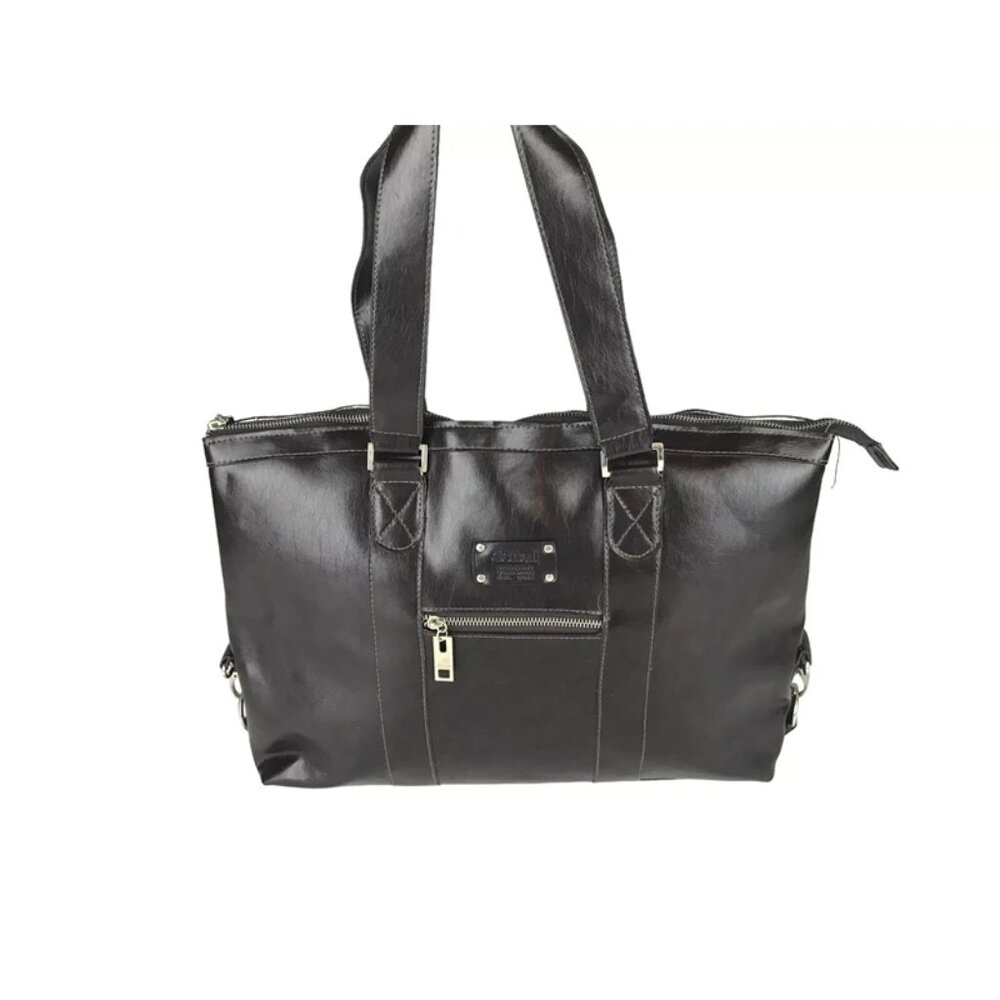 Denali Womens Brown Leather Inner Dividers Pockets Double Handles Laptop Bag‎
